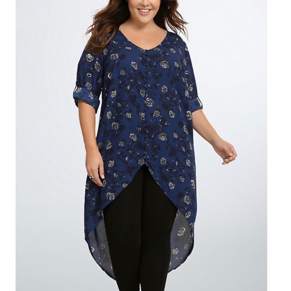 Floral Georgette Hi-Lo Tunic Blouse